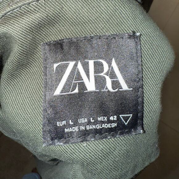 Zara Men's Collared Full Zip Outer Shirt Shacket in Olive Green Size Large - Picture 11 of 12